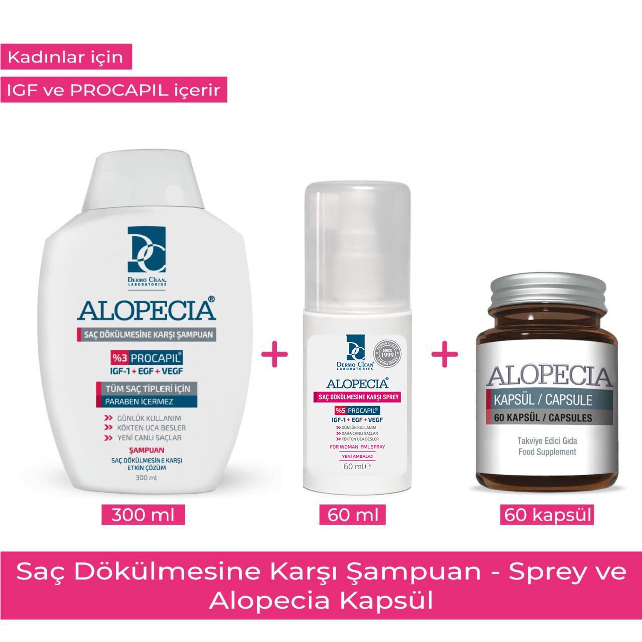 ALOPECIA KADIN PROCAPIL VE IGF İÇERİKLİ ŞAMPUAN & SPREY & 60