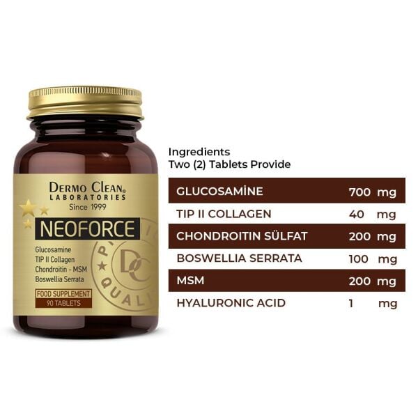 NEOFORCE GLUCOSAMİNE, CHONOROİTİN MSM, TİP 2 COLLAGEN, HYALURONİC ACİD 90 TABLET