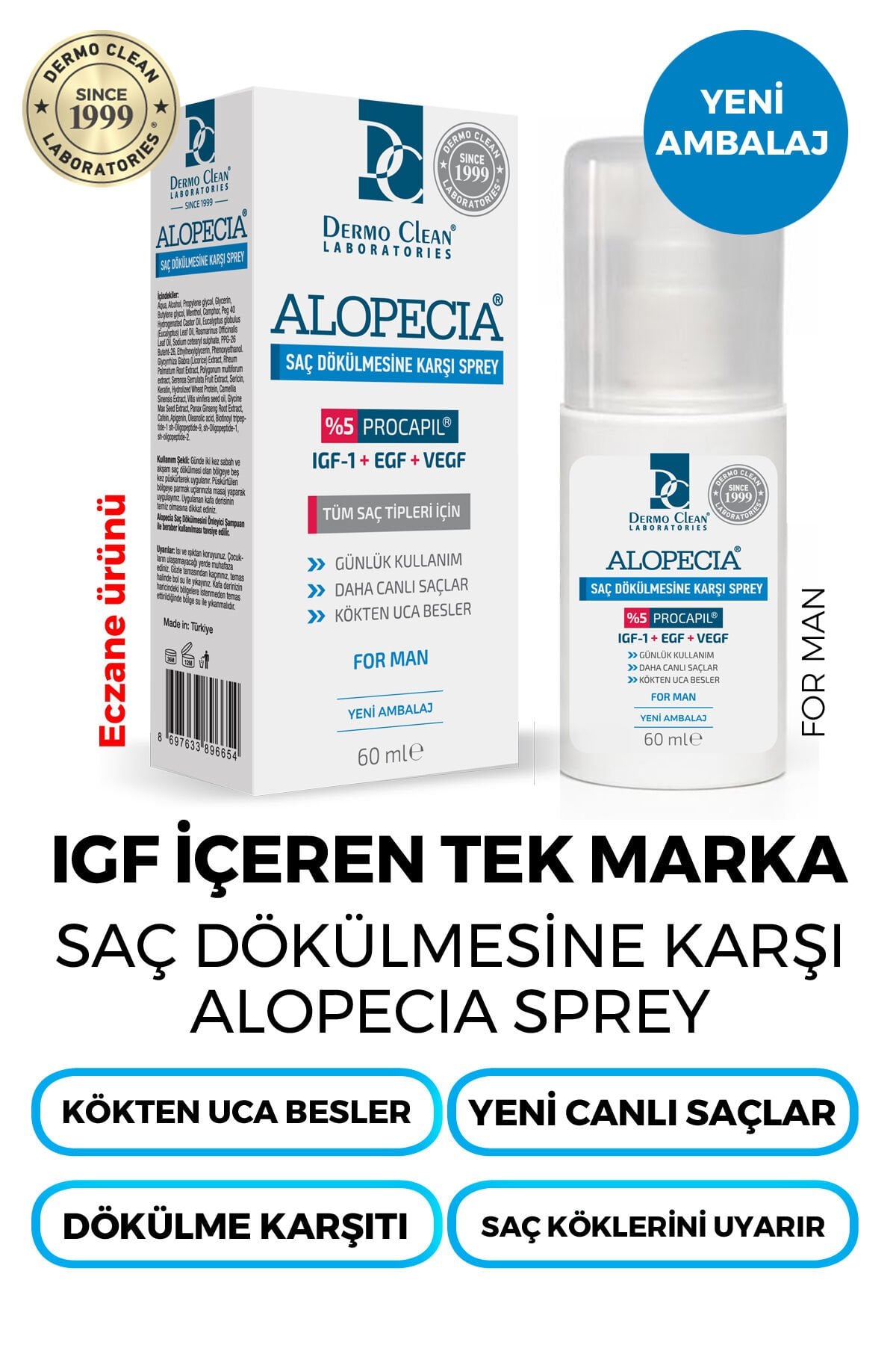 ALOPECİA PROCAPİL VE IGF İÇERİKLİ ERKEK SAÇ SPREY (SERUM) 60 ML