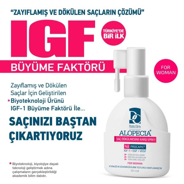 ALOPECİA PROCAPİL VE IGF İÇERİKLİ KADIN SAÇ SPREY (SERUM) 60 ML