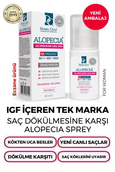 ALOPECİA PROCAPİL VE IGF İÇERİKLİ KADIN SAÇ SPREY (SERUM) 60 ML