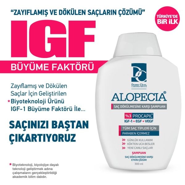 ALOPECİA PROCAPİL VE IGF İÇERİKLİ SAÇ DÖKÜLMESİNE KARŞI ŞAMPUAN 300 ML