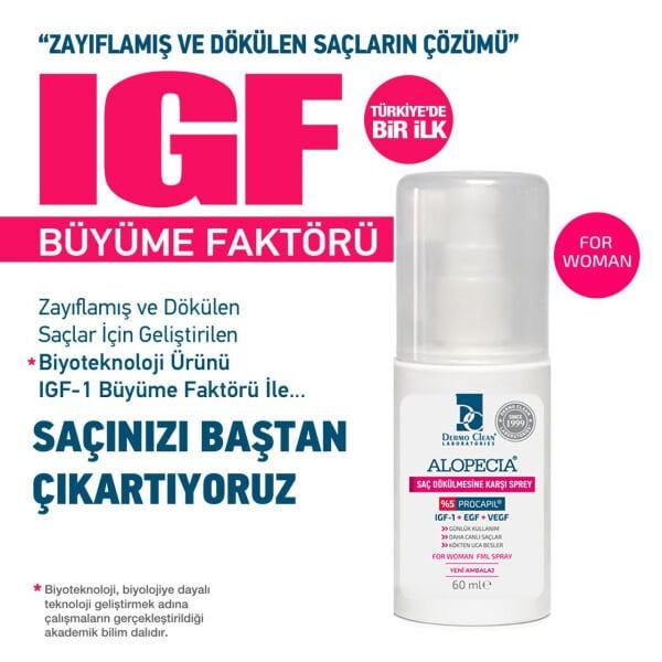 ALOPECİA PROCAPİL VE IGF İÇERİKLİ KADIN SAÇ SPREY (SERUM) 60 ML - 2'Lİ SET
