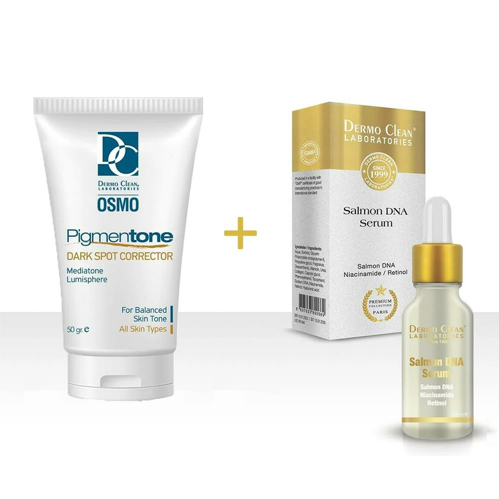 PİGMENTONE LEKE GİDERİCİ KREM + PREMİUM COLLECTION SOMON DNA SERUM SETİ