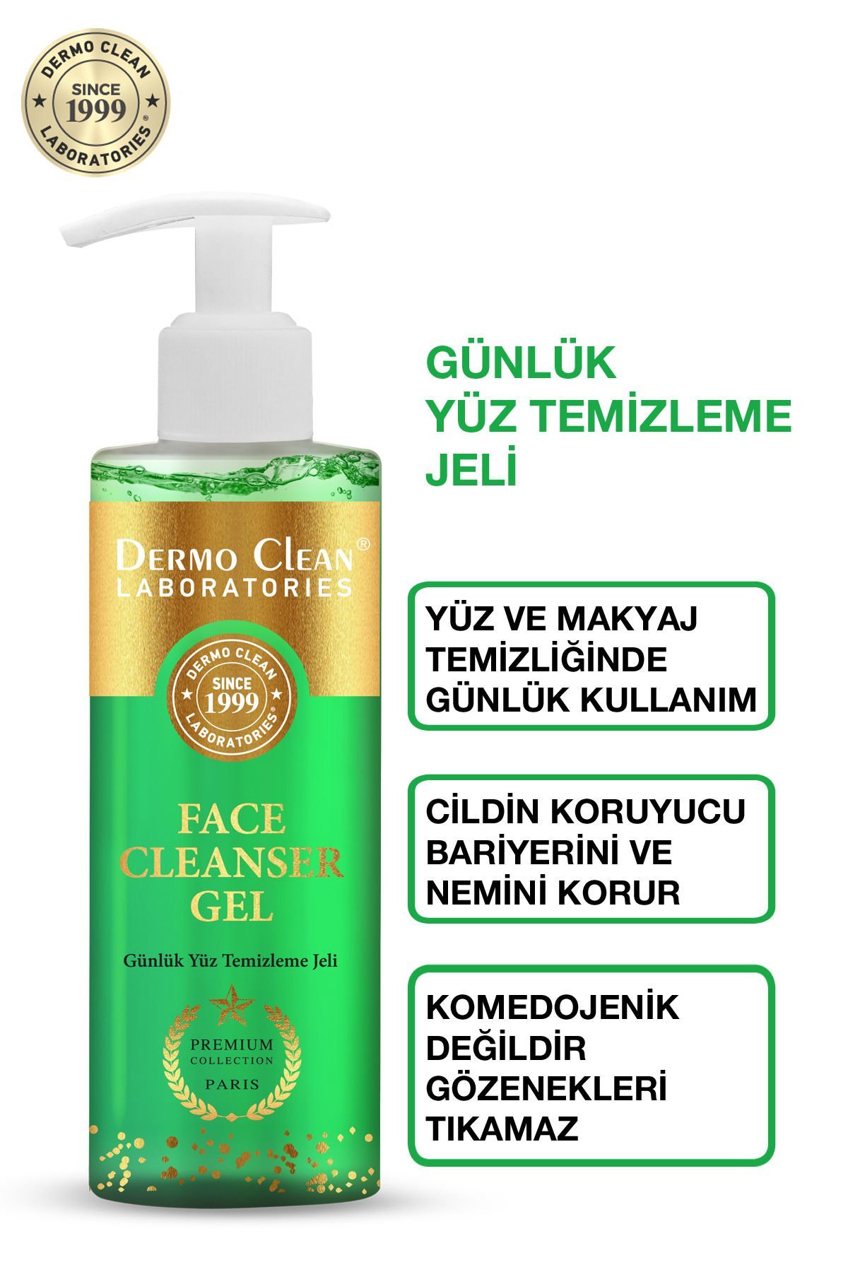 DERMO CLEAN PREMİUM COLLECTİON FACE CLEANSER GEL (YÜZ TEMİZLEME JELİ) 200 ML