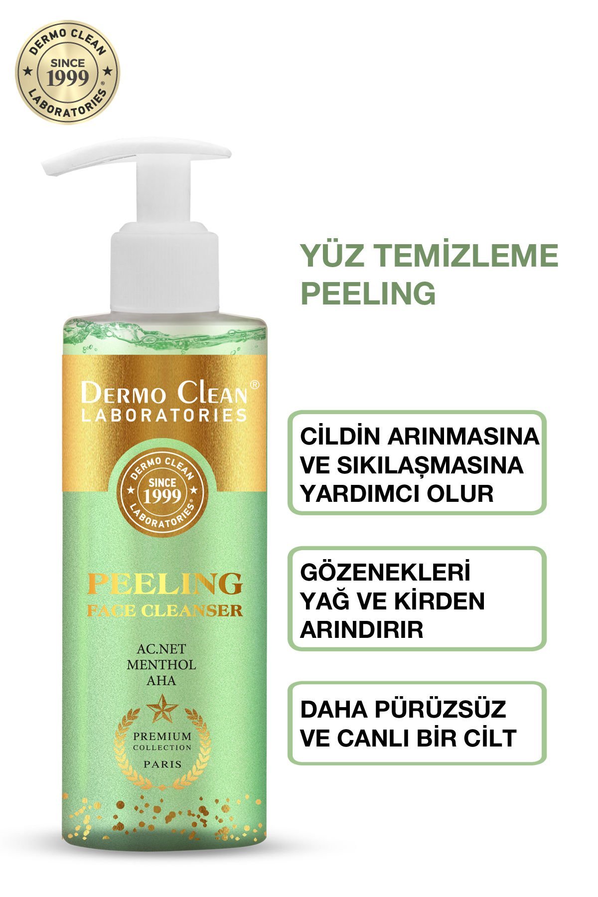 DERMO CLEAN PREMİUM COLLECTİON FACE CLEANSER PEELİNG (YÜZ TEMİZLEME PEELİNG) 200 ML