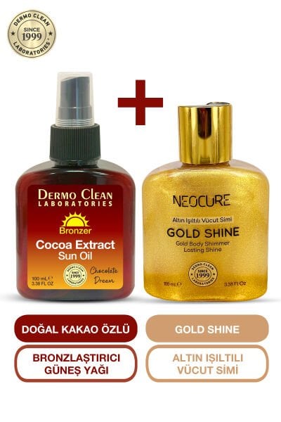 DERMO CLEAN KAKAO ÖZLÜ BRONZLAŞTIRICI GÜNEŞ YAĞI 100 ML + NEOCURE GOLD VÜCUT SİMİ 100 ML