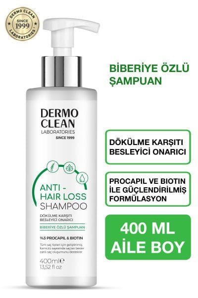 DERMO CLEAN BİBERİYE ÖZLÜ ŞAMPUAN, DÖKÜLME KARŞITI BESLEYİCİ VE ONARICI, PROCAPIL VE BIOTIN İÇERİKLİ 400 ML
