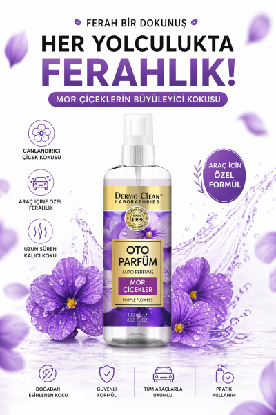 DERMO CLEAN ÇİÇEK ÖZLÜ MOR ÇİÇEK KOKULU OTO PARFÜM 100 ML