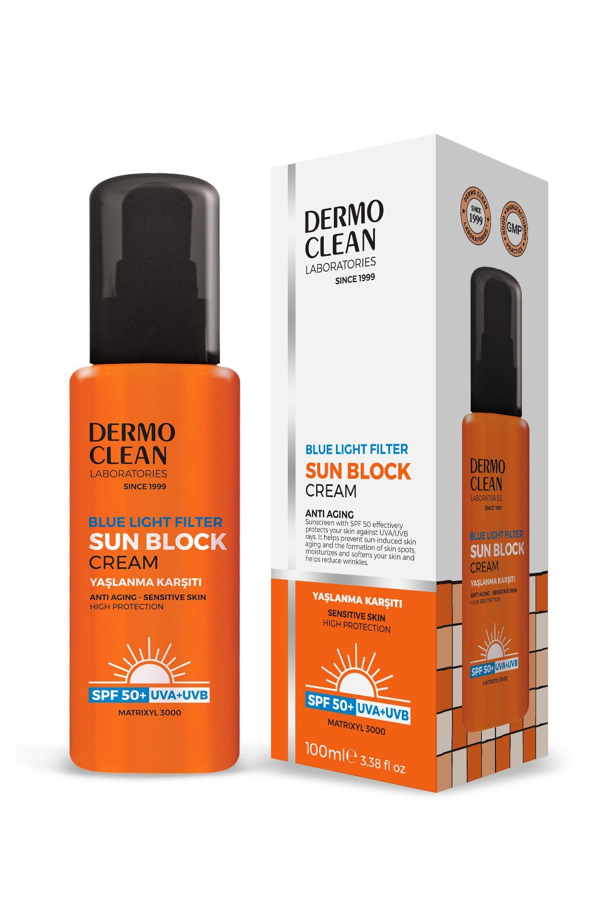 DERMO CLEAN ANTI AGING BLUE LIGHT FILTER SUN BLOCK CREAM YAŞLANMA KARŞITI GÜNEŞ KREMİ (SPF 50+ + UVA+UVB) 100 ML