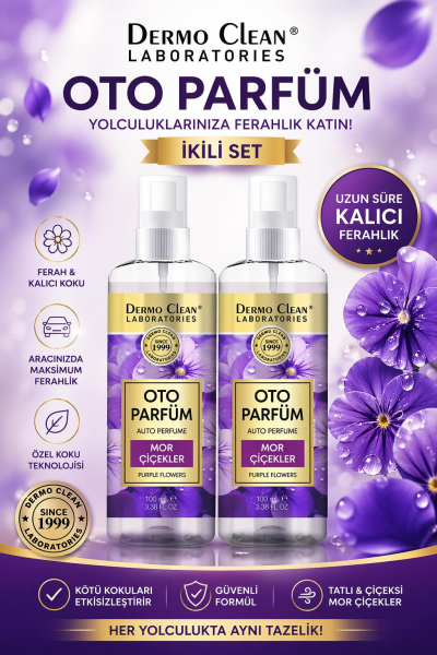 DERMO CLEAN ÇİÇEK ÖZLÜ MOR ÇİÇEK KOKULU OTO PARFÜM 100 ML - 2'Lİ SET