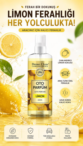 DERMO CLEAN DOĞAL MEYVE ÖZLÜ LİMON KOKULU OTO PARFÜM 100 ML