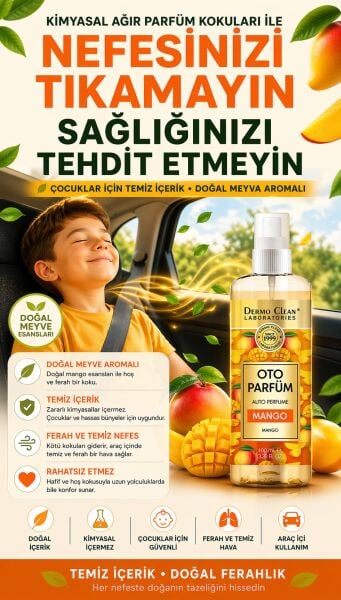 DERMO CLEAN DOĞAL MEYVE ÖZLÜ MANGO KOKULU OTO PARFÜM 100 ML - 2'Lİ SET
