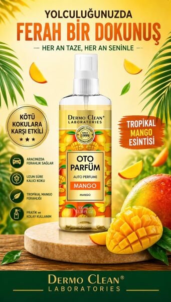 DERMO CLEAN DOĞAL MEYVE ÖZLÜ MANGO KOKULU OTO PARFÜM 100 ML - 2'Lİ SET