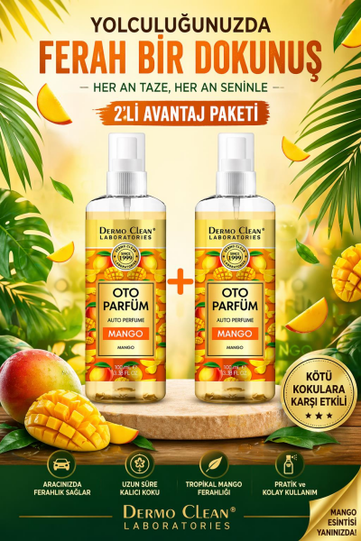 DERMO CLEAN DOĞAL MEYVE ÖZLÜ MANGO KOKULU OTO PARFÜM 100 ML - 2'Lİ SET