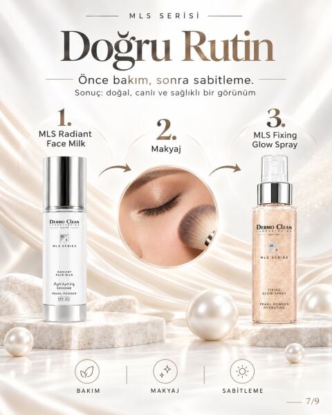 MLS DUO SET (MLS RADIANT FACE MILK SPF 30+ EKSOZOMLU BARİYER DESTEKLEYİCİ YÜZ SÜTÜ 50 ML +  MLS FIXING GLOW SPRAY MAKYAJ SABİTLEME SPREYİ 100 ML)